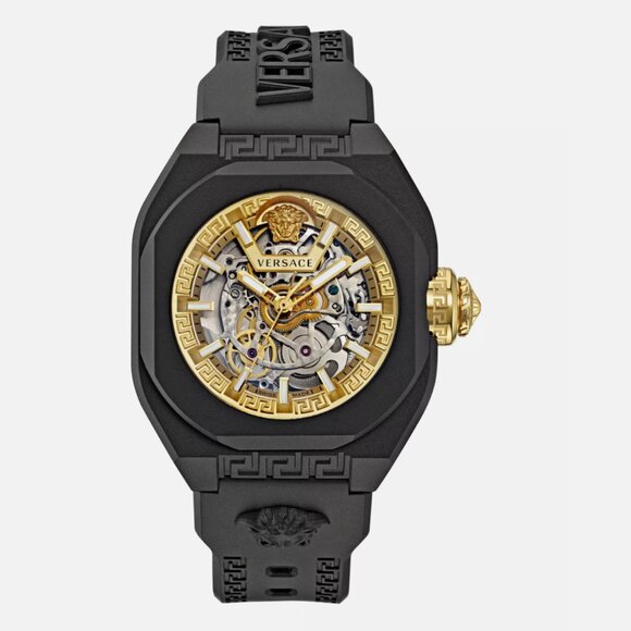Versace Mens Legend Skeleton Black 42mm Strap Fashion Watch